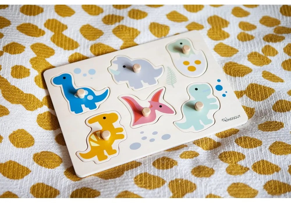 Drevené vkladacie puzzle (počet dielikov 6) Dinosaurs – Kindsgut