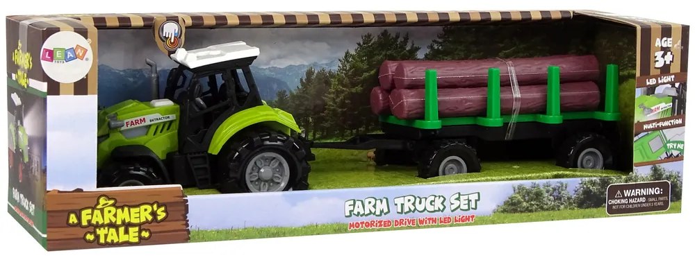 LEAN TOYS Zelený traktor s prívesom