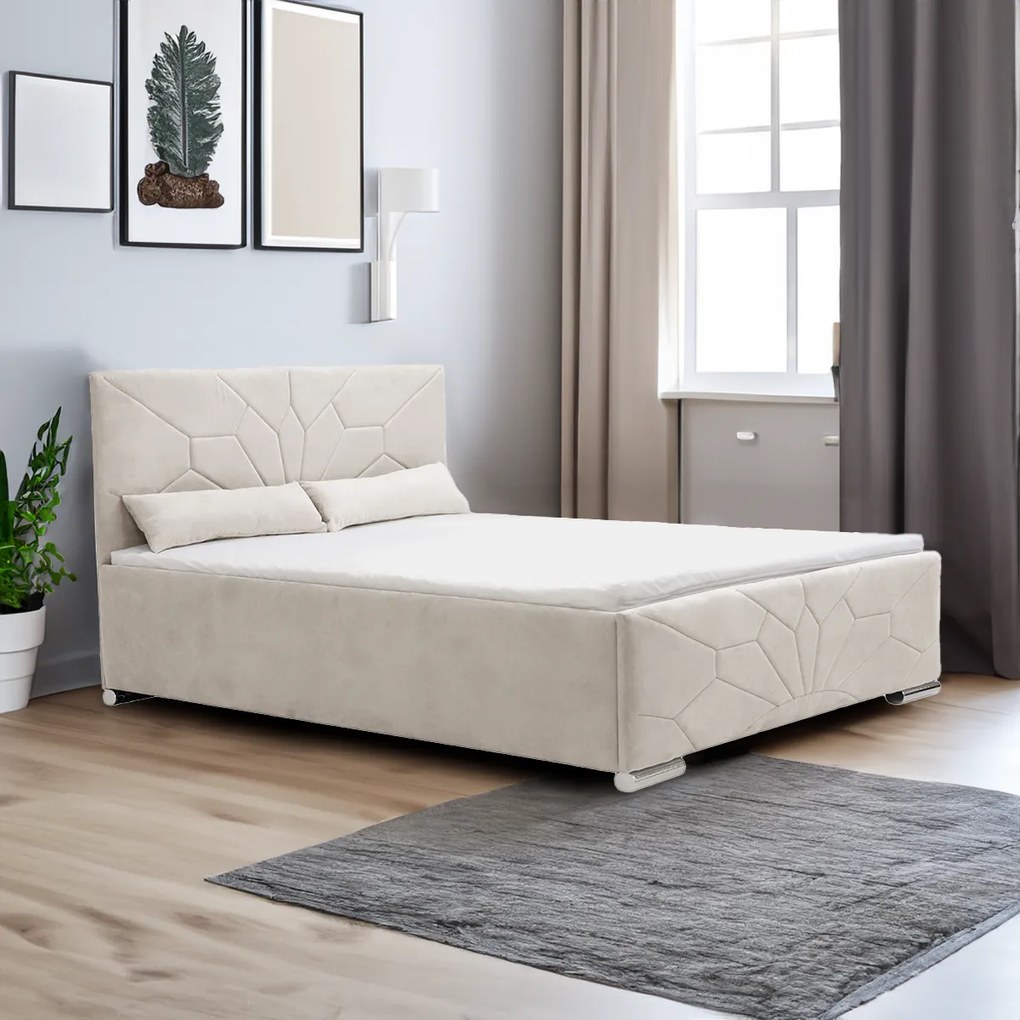 Čalúnená posteľ s úložným priestorom a matracom SOLO 120x200 cm Béžová