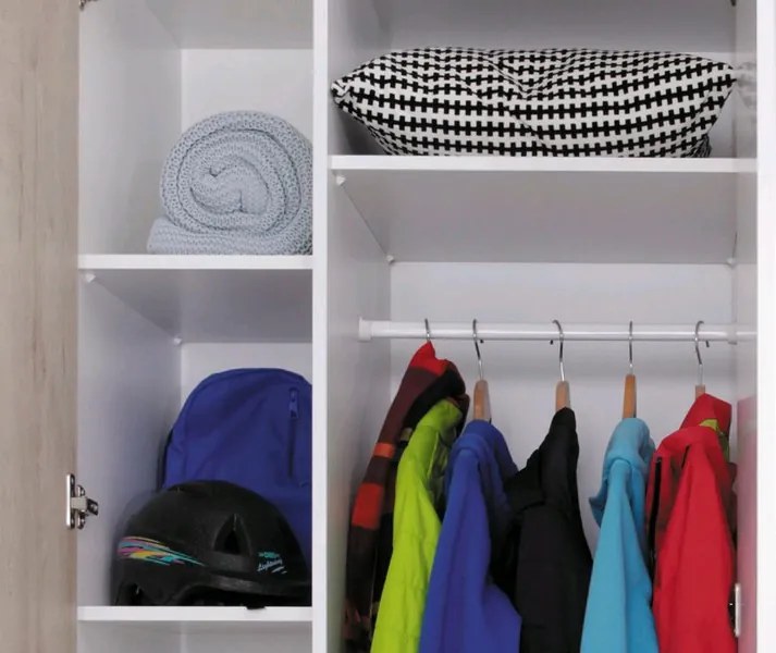 Šatníková skriňa Planet, dub/biela/modrá