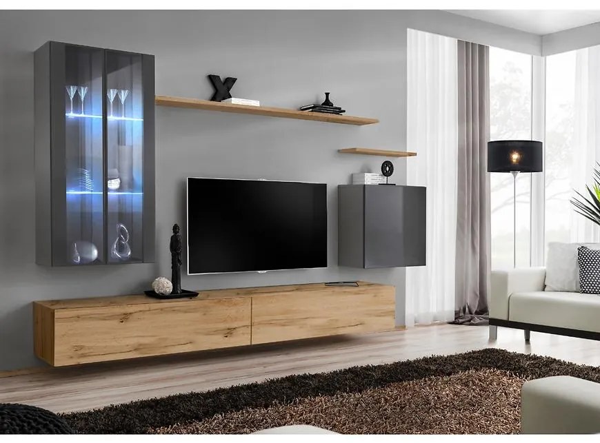 Obývacia stena Switch Sklo +LED XII Grafit/Wotan
