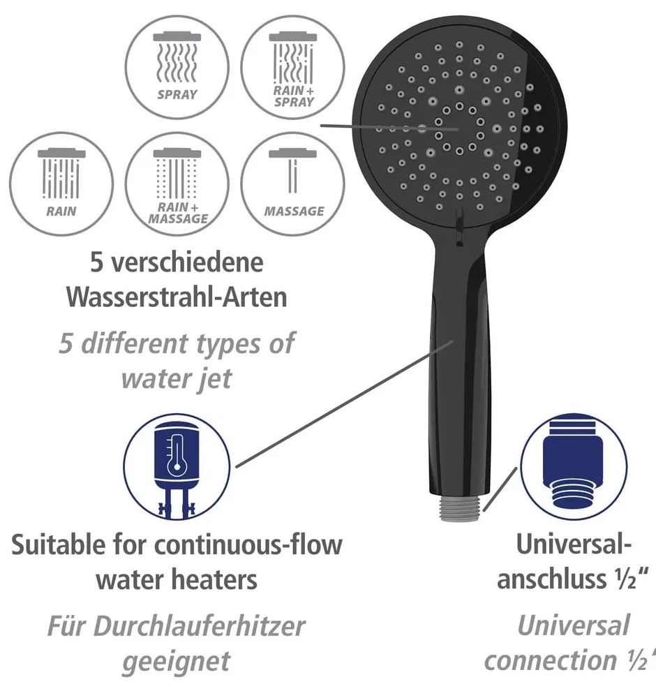 Čierny sprchový set z nerezovej ocele 66 cm Young - Wenko