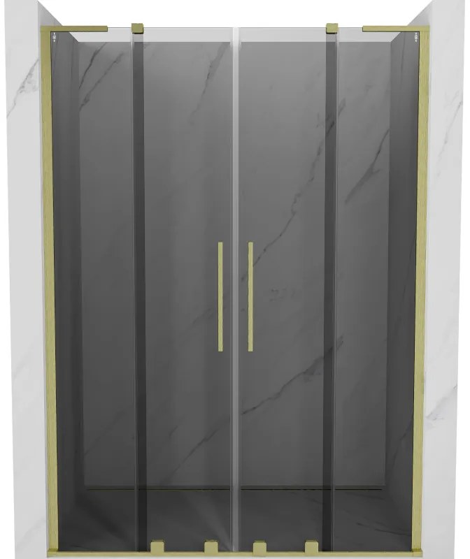 Mexen Velar L Duo, posuvné sprchové dvere do otvoru 140 cm, 8mm šedé sklo, zlatá matná, 871-140-003-42-55