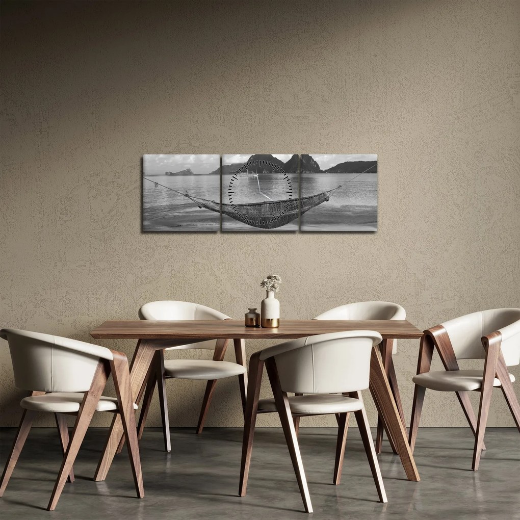 Obraz - Hojdacia sieť na pláži (s hodinami) (90x30 cm)