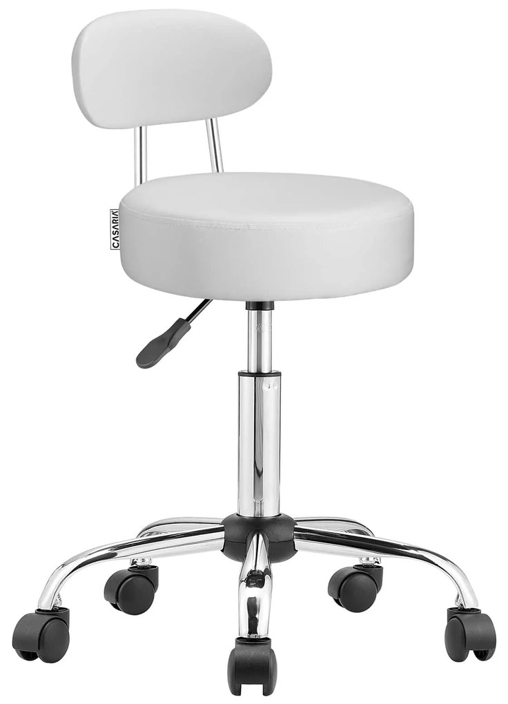 Taburetka na kolieskach s operadlom ROLAND, Ø35cm, biela Casaria