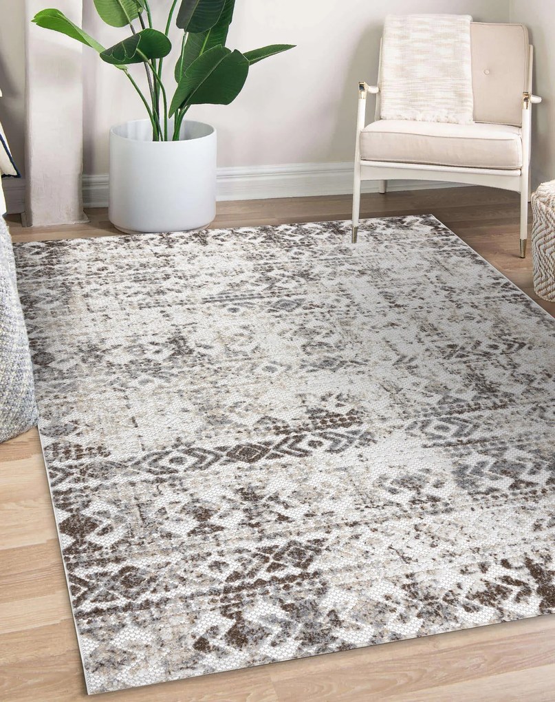 Koberec Štrukturálny SOLE D3732 Aztécky, diamanty béžový