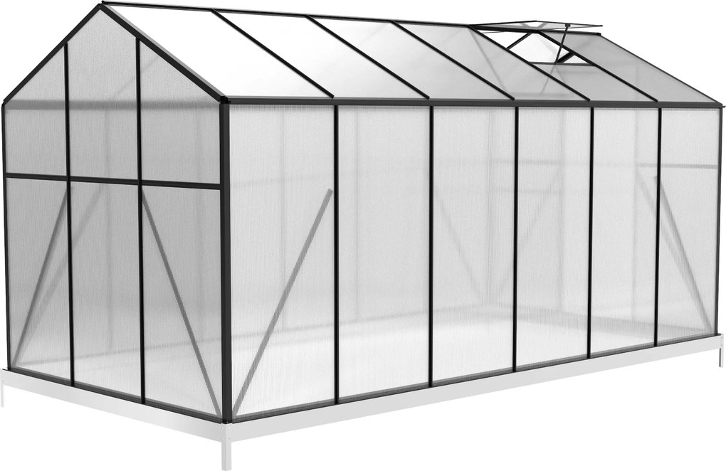 Skleník so základňou BestBerg BBGH‑1206B / 7,05 m² / 371 × 190 × 194 cm / čierna