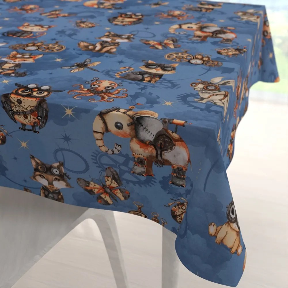 Biante Detský bavlnený štvorcový obrus Sandra SA-581 Zvieratká vynálezcovia na modrom 80x80 cm