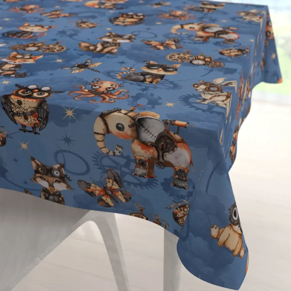 Biante Detský bavlnený štvorcový obrus Sandra SA-581 Zvieratká vynálezcovia na modrom 90x90 cm