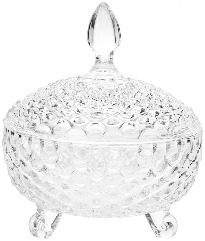 Sklenená úložná dóza na nožičkách na curovinky - Ø 17*19 cm