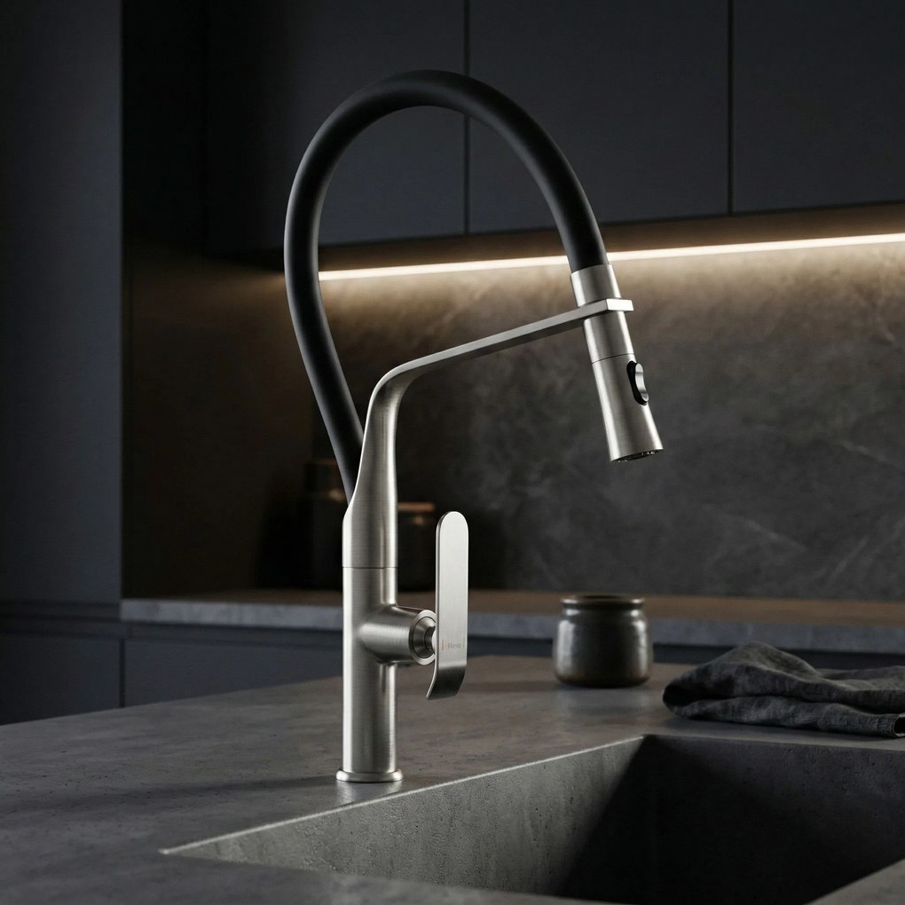 Rea Castor, kuchynská batéria flexibilná vysoká, brúsená oceľ, REA-B4322