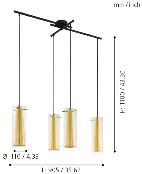 Eglo 97653 - Luster na lanku PINTO GOLD 4xE27/60W/230V
