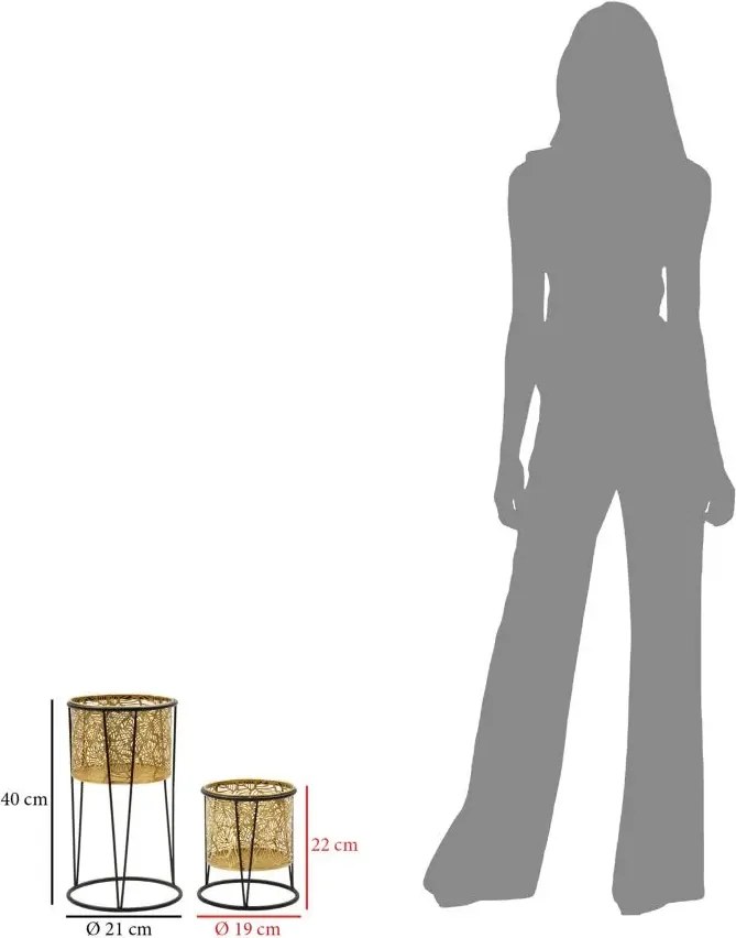 Sada 2 ks stojanů na květiny Leavy zlato-černá