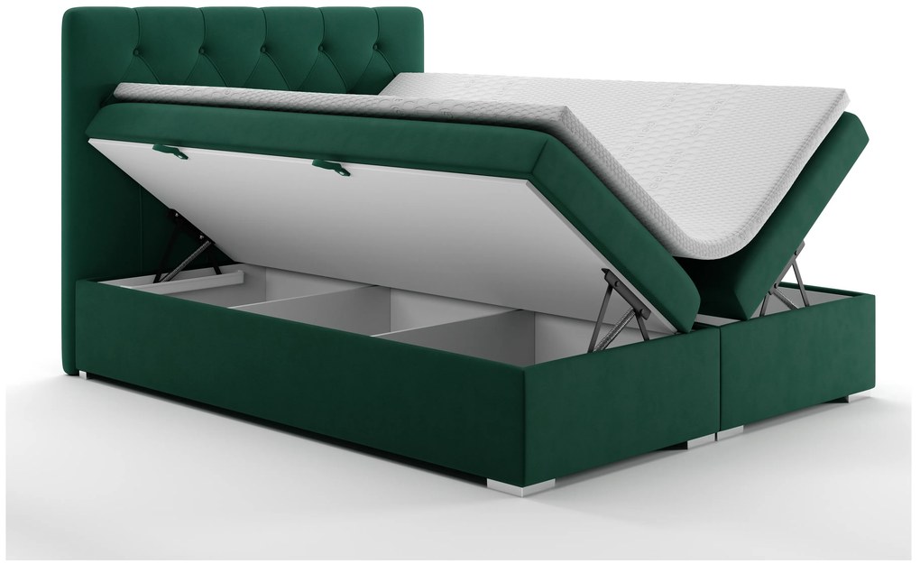 Manželská posteľ Boxspring 140 cm Ronda (tmavozelená) (s úložným priestorom). Akcia -21%. Vlastná spoľahlivá doprava až k Vám domov. 1020365