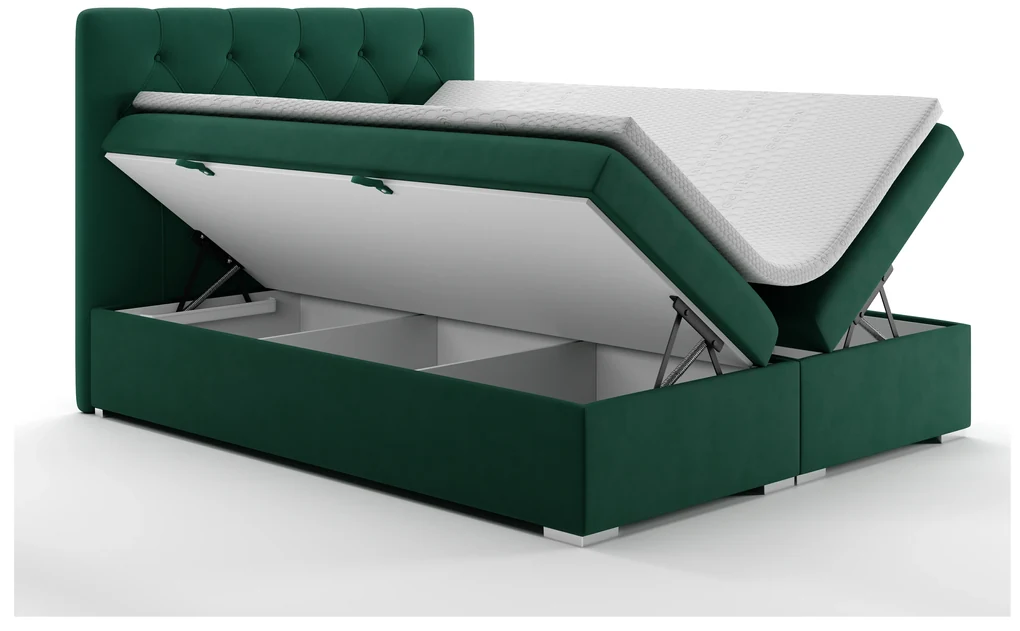Manželská posteľ Boxspring 140 cm Ronda (tmavozelená) (s úložným priestorom). Vlastná spoľahlivá doprava až k Vám domov. 1020365