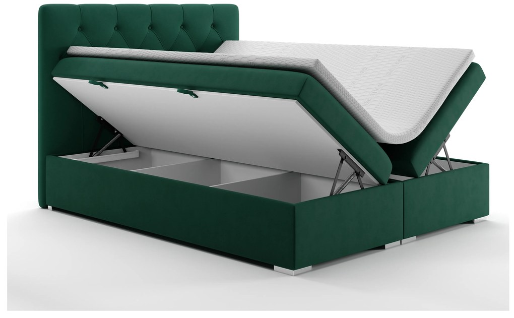 Manželská posteľ Boxspring 160 cm Ronda (tmavozelená) (s úložným priestorom). Akcia -20%. Vlastná spoľahlivá doprava až k Vám domov. 1020366