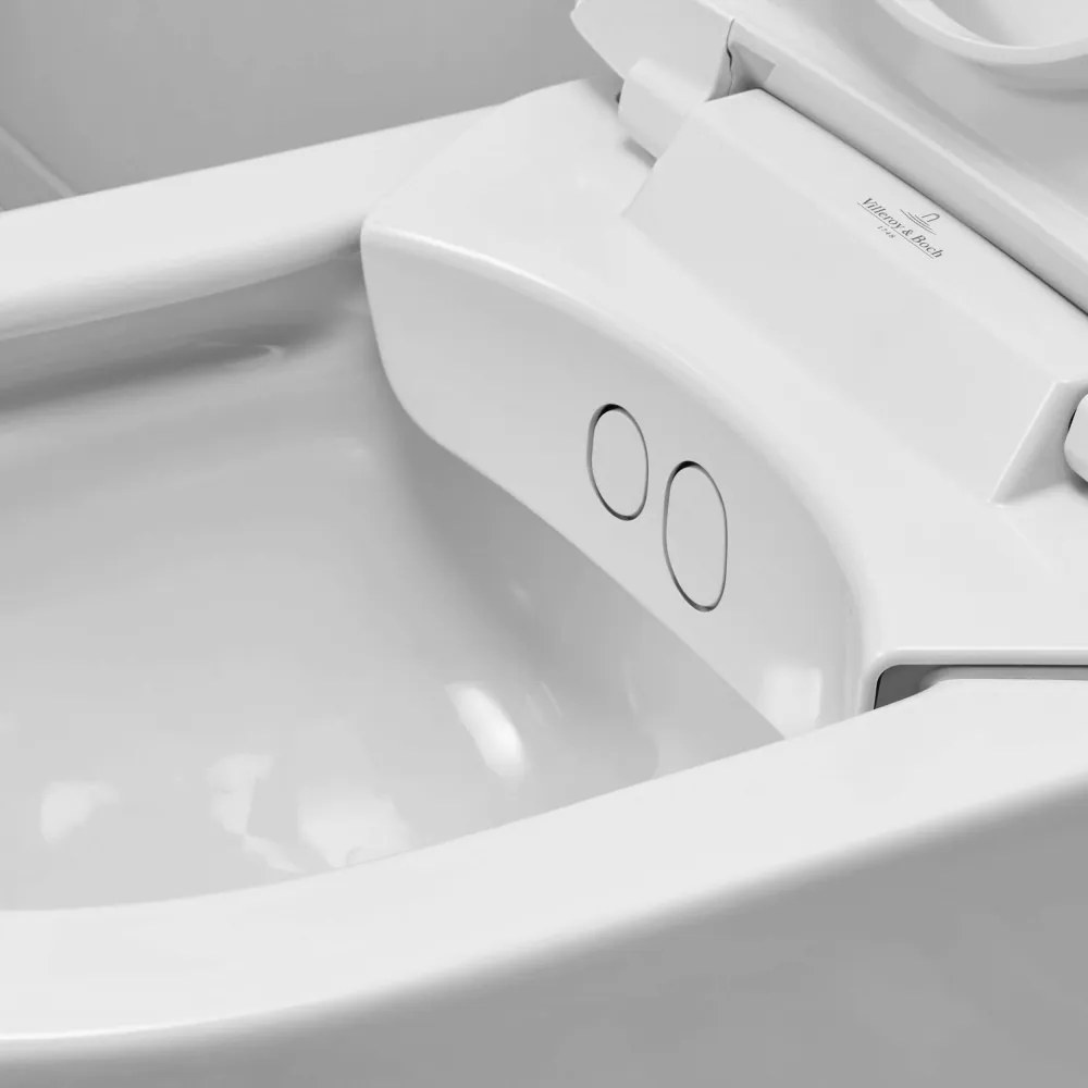 VILLEROY &amp; BOCH ViClean-I 100 elektronický bidet s keramikou, s hlbokým splachovaním bez vnútorného okraja, 385 x 595 mm, biela alpská, s povrchom CeramicPlus, V0E200R1