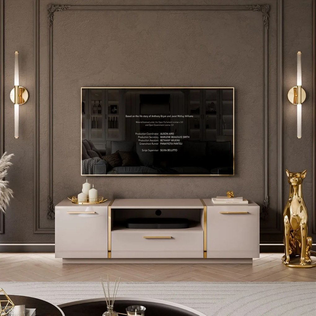 TV STOLÍK SANTINO KAŠMÍR LESK / ZLATÝ 158 cm