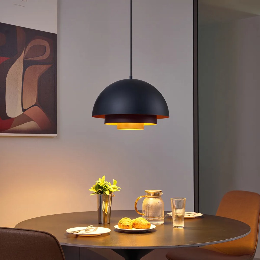 Moderné závesné svietidlo čierne so zlatým interiérom - Loes