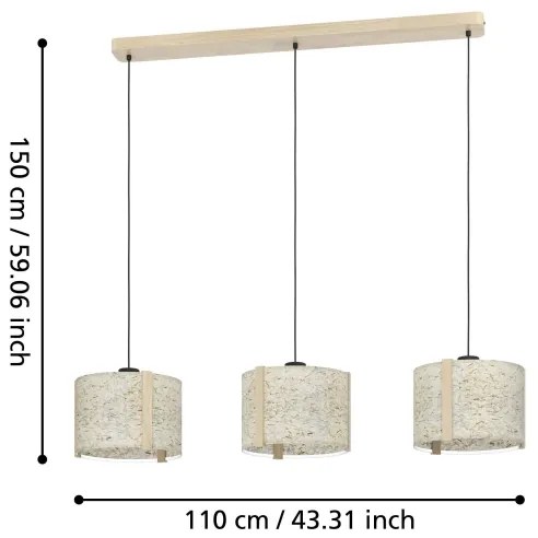 Eglo 390324 - Luster na lanku HONTONGAS 3xE27/25W/230V béžová