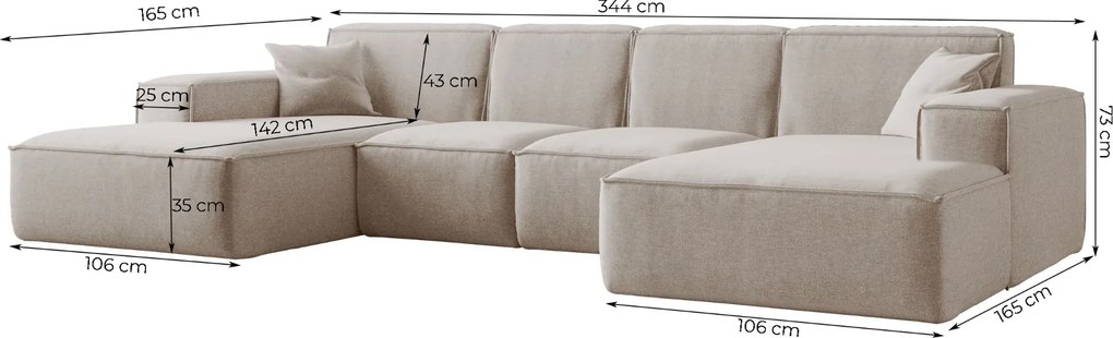 ROHOVÁ SEDAČKA LUCAS U 344 X 165 cm SALVADOR 3 HNEDÁ