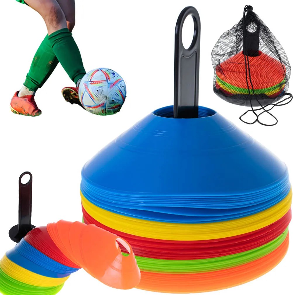 KIK Futbalové tréningové kužele KIK, sada 50 ks, 5 farieb so stojanom