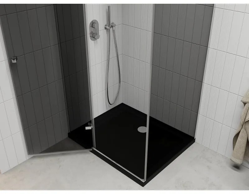 Mexen Roma, sprchový kút s krídlovými dverami 80 (dvere) x 120 (stena) cm, 6mm šedé sklo, chrómový profil + slim sprchová vanička čierna + chrómový sifón, 854-080-120-01-40-4070
