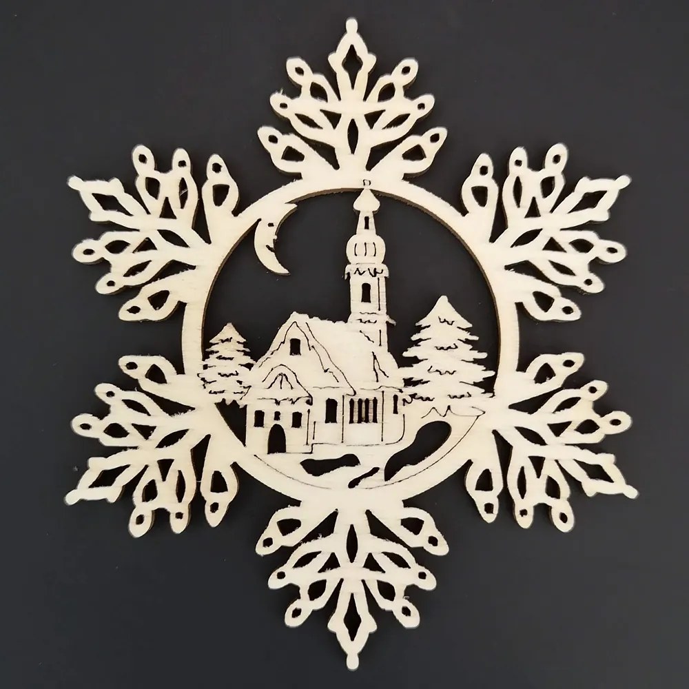 AMADEA Drevená ozdoba vločka s kostolom 9 cm
