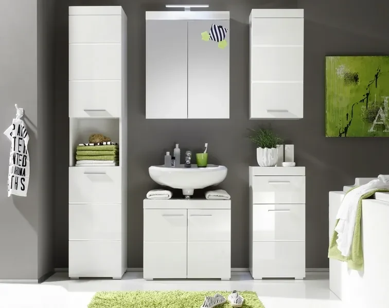Kúpeľňová skrinka pod umývadlo Amanda 301, lesklá biela