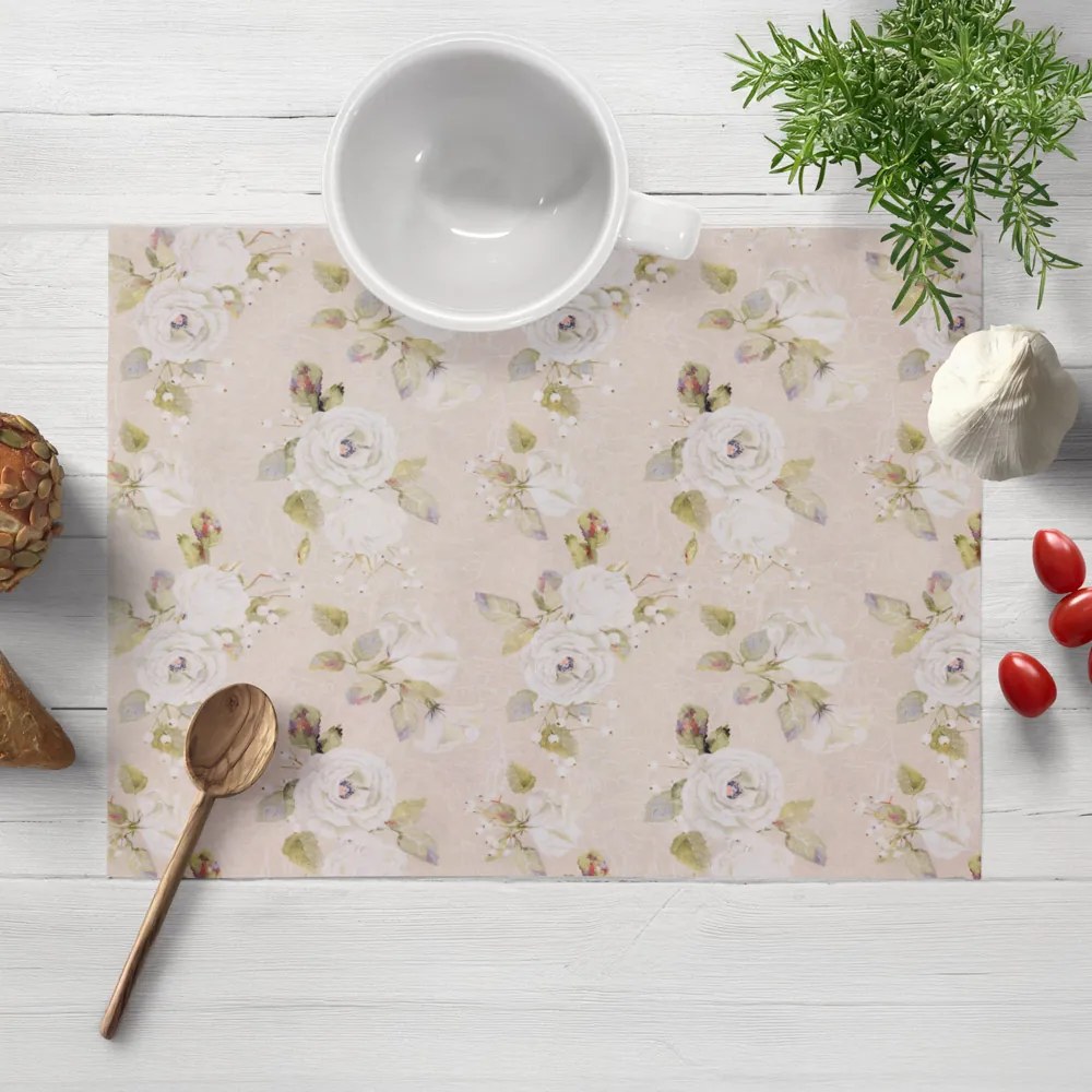 Biante Dekoračné prestieranie na stôl PML-059 Biele ruže s perokresbou na béžovom 30x40 cm