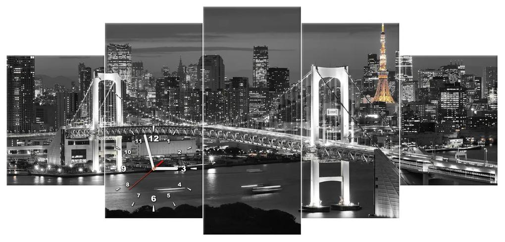 Gario Obraz s hodinami Most Tokyo Bay - 5 dielny Rozmery: 150 x 105 cm