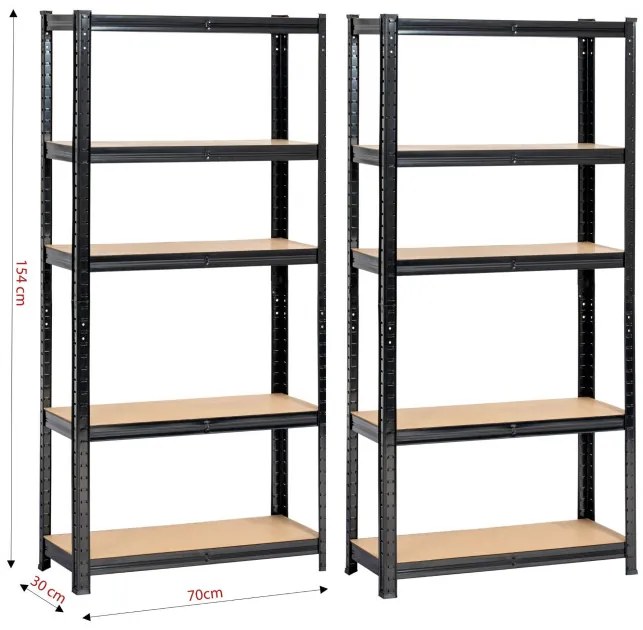 Set 2 kovových regálov 70x30x154 cm čierny