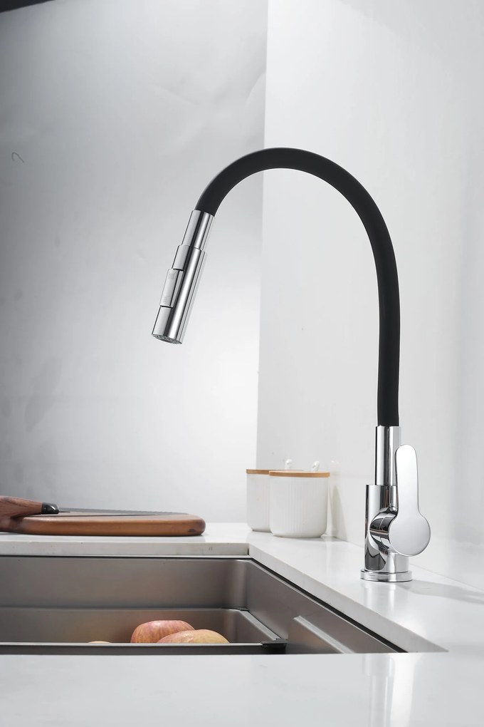 Gamma Flex 4000, stojanková drezová batéria s flexibilným ramenom, 2-funkčný výtok, čierna-chróm, GMA-BFX-4000CH