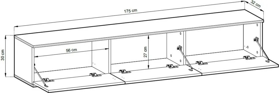 Závesná TV skrinka Orfeo, 175 cm, biela štruktúra/zlatá
