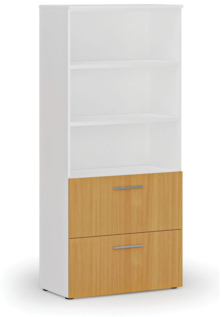 Skriňa so zásuvkami pre závesné zložky PRIMO WHITE, 1781 x 800 x 420 mm, biela/buk