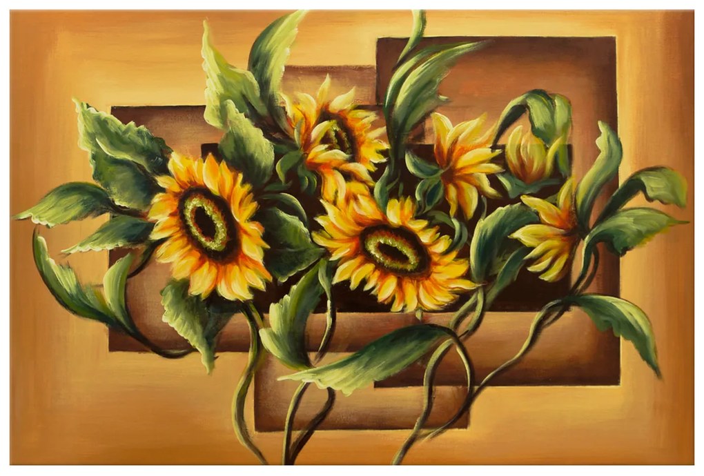 Gario Ručne maľovaný obraz Kompozícia Slnečnice Rozmery: 120 x 80 cm