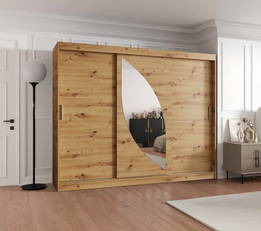 Šatníková skriňa 250 cm Milain (dub artisan). Akcia -20%. Vlastná spoľahlivá doprava až k Vám domov. 1126014
