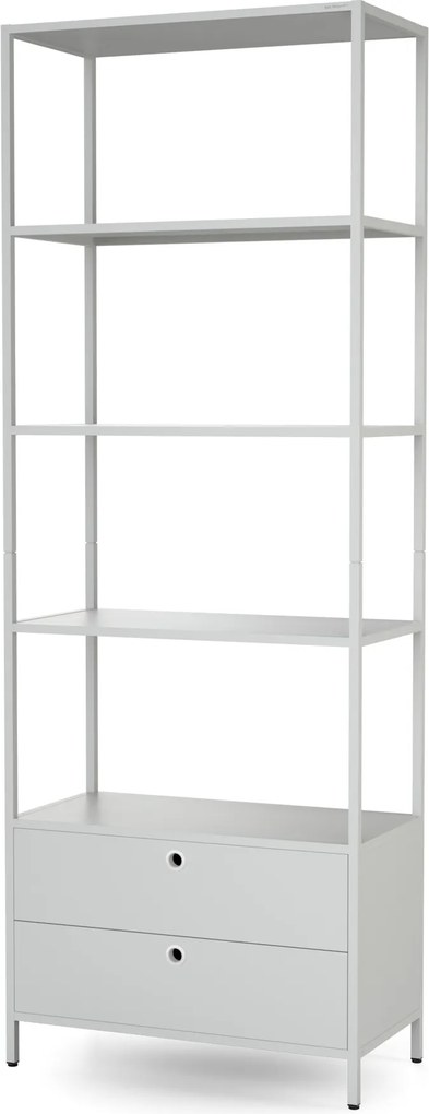 Regál so zásuvkami do kancelárie, na šanóny a dokumenty, otvorené police, kovový, sivý, 800x2200x400 mm: ARIEL