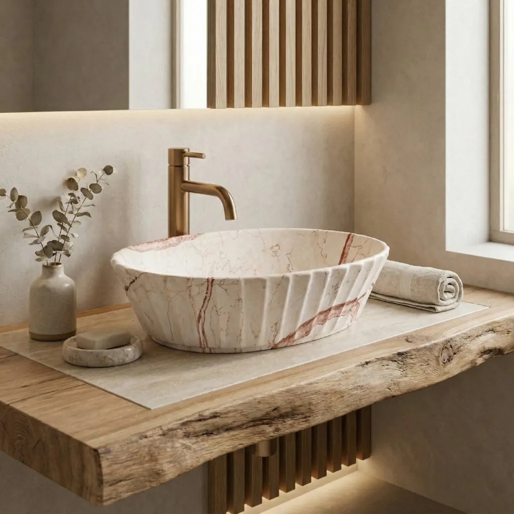 Rea Samanta Zen, umývadlo na dosku 500×380×135 mm, béžová imitácia kameňa matná, REA-U3532