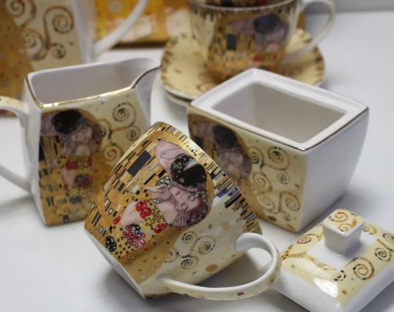 Porcelánový 21 dielny set na kávu alebo čaj,Gustav Klimt  The Kiss, Queen Isabell, 09295