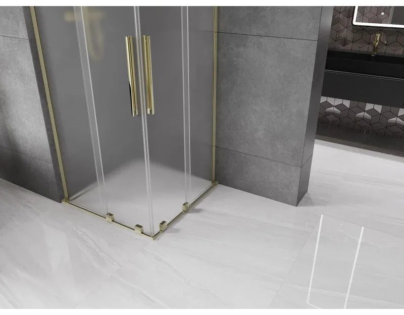 Mexen Velar L Duo, sprchový kút s posuvnými dverami 80 x 80 cm, 8mm sklo námraza, zlatá lesklá, 871-080-080-02-33-50