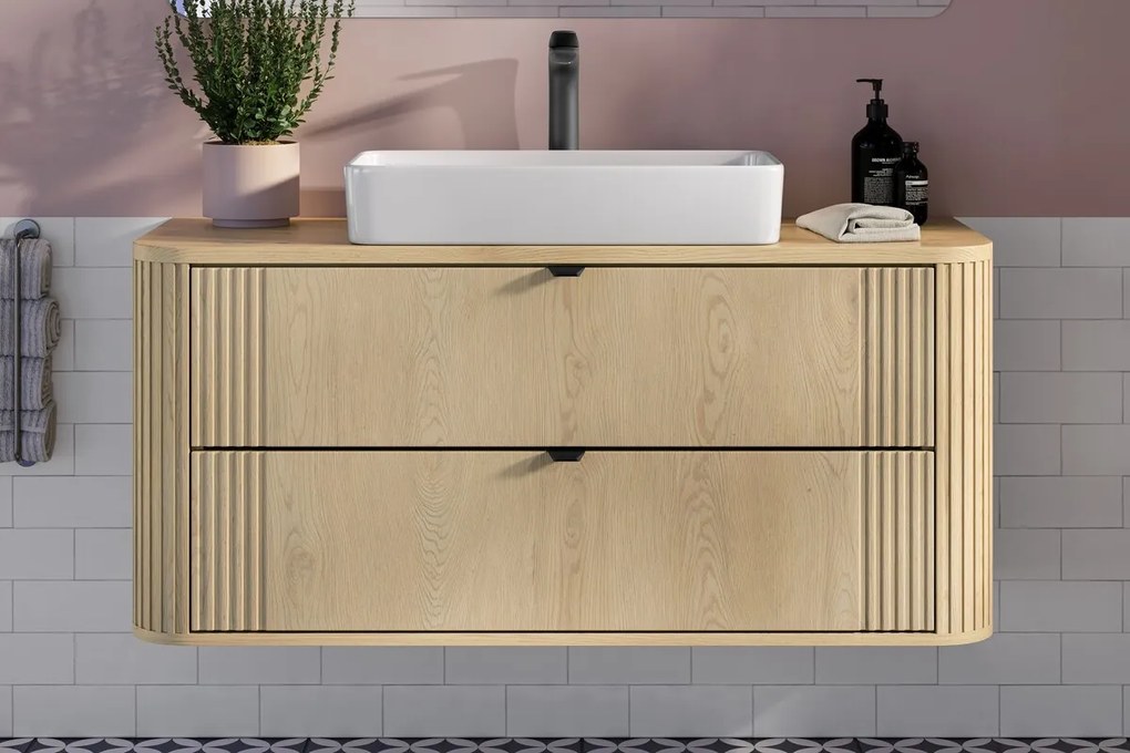 Závesná skrinka pod umývadlo Ovalia s doskou 120 cm dub Cremona