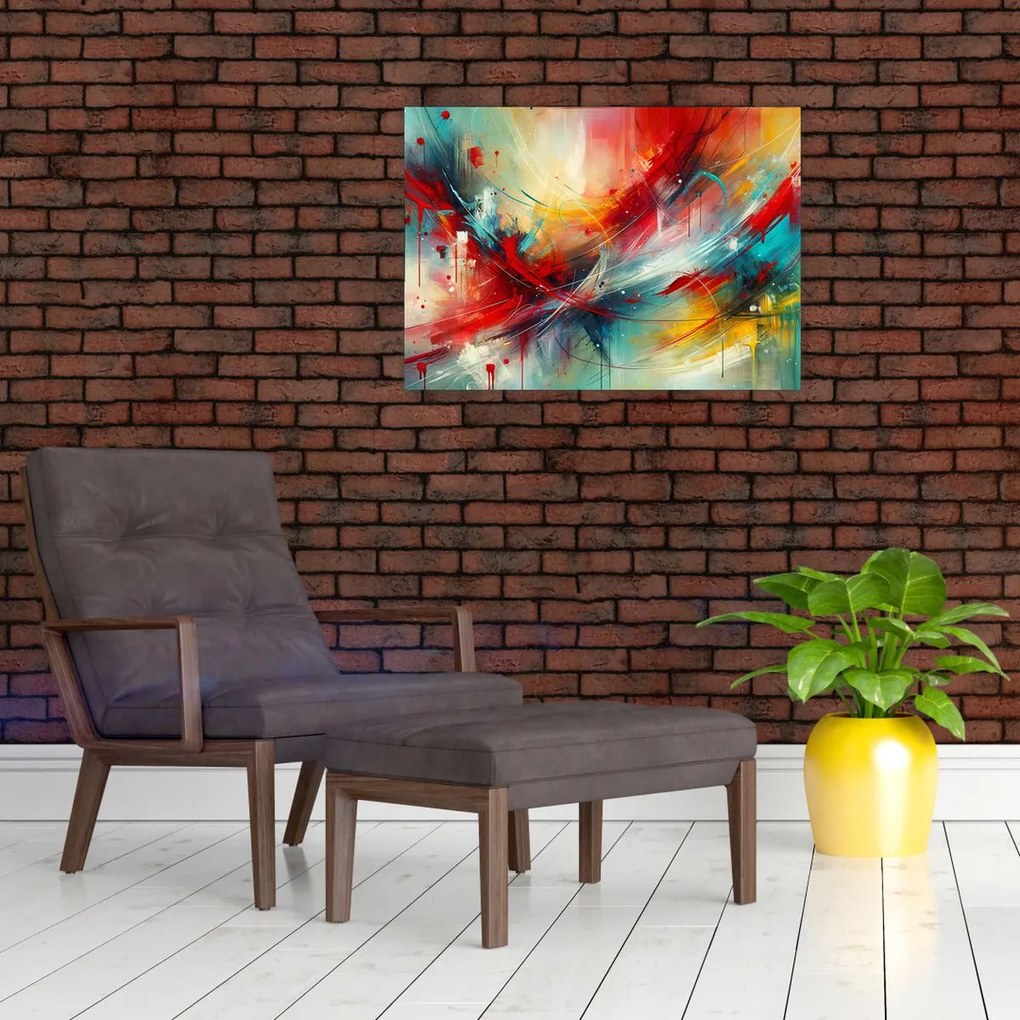 Obraz – Abstrakcia s červenou (70x50 cm)