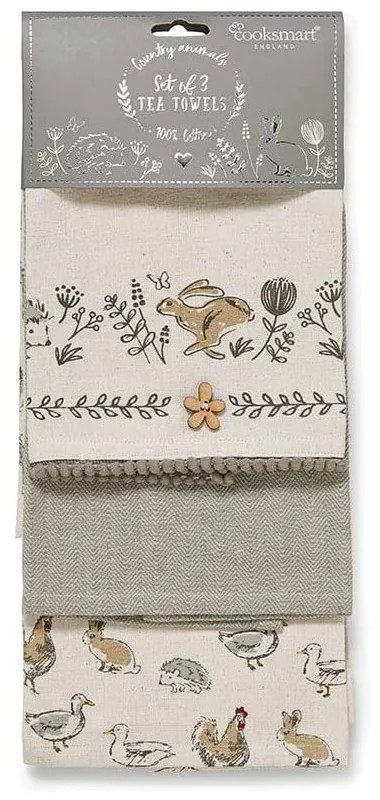 Súprava 3 bavlnených kuchynských utierok Cooksmart ® Country Animals
