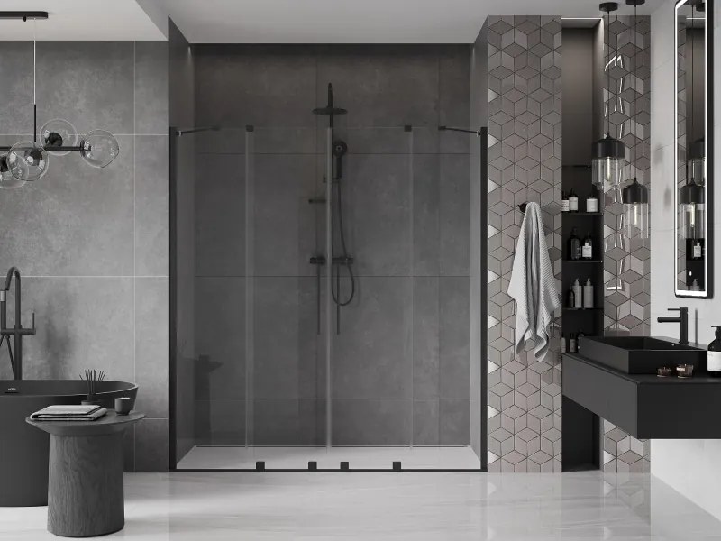 Mexen Velar Duo, posuvné dvere do otvoru 180x200 cm, 8mm číre sklo, čierna matná, 871-180-000-02-70