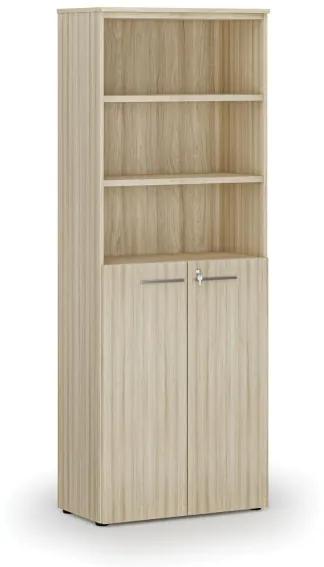 Kombinovaná kancelárska skriňa PRIMO WOOD, dvere na 3 poschodia, 2128 x 800 x 420 mm, dub prírodný