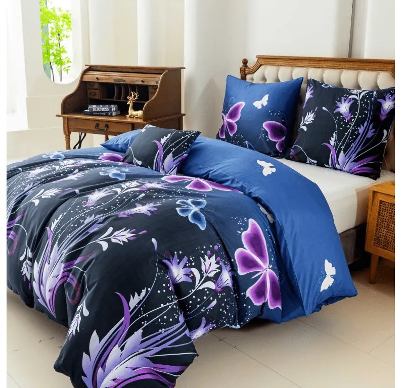 Obliečky z mikrovlákna VIOLET BUTTERFLY tmavo modré Rozmer obliečky: 70 x 90 cm | 140 x 200 cm