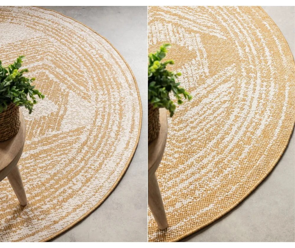 Okrovožlto-krémový okrúhly vonkajší koberec ø 140 cm Gemini – Elle Decoration