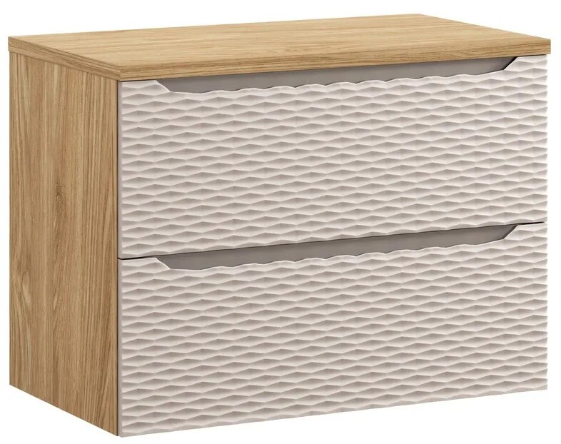 Závěsná umyvadlová skříňka Ocean s deskou 80 cm béžová/dub olejovaný