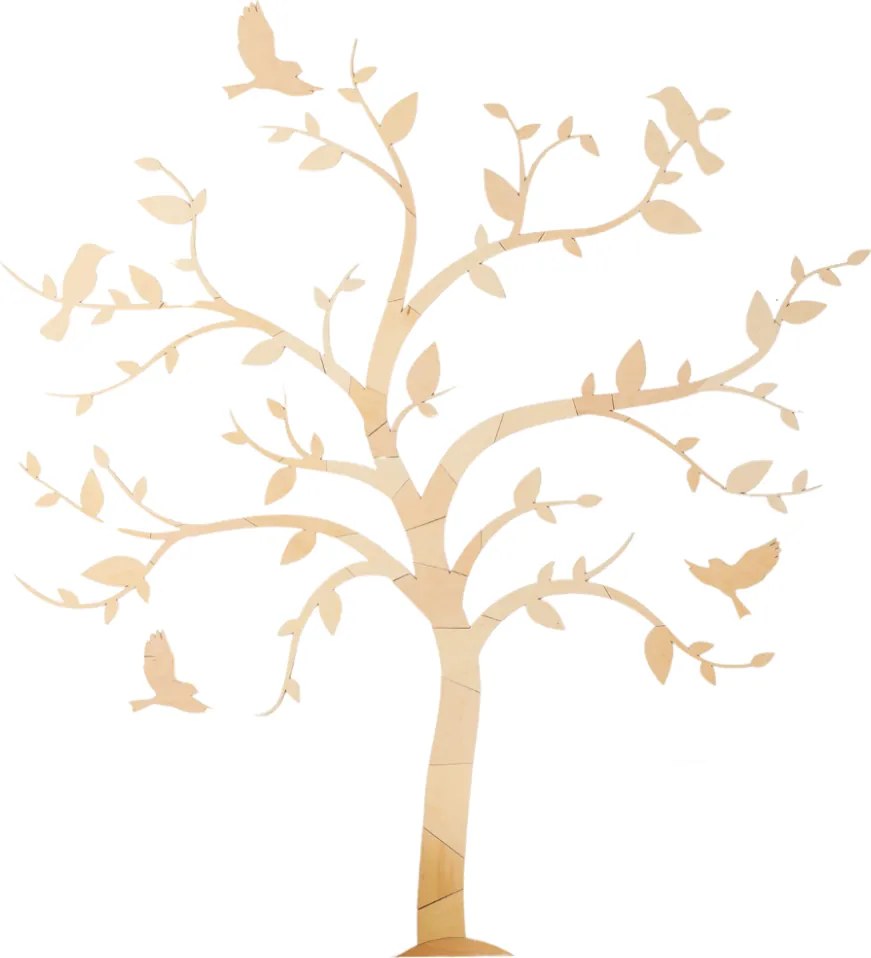 Nástenná dekorácia Strom s vtáčikmi – drevená skladačka 170x170 cm